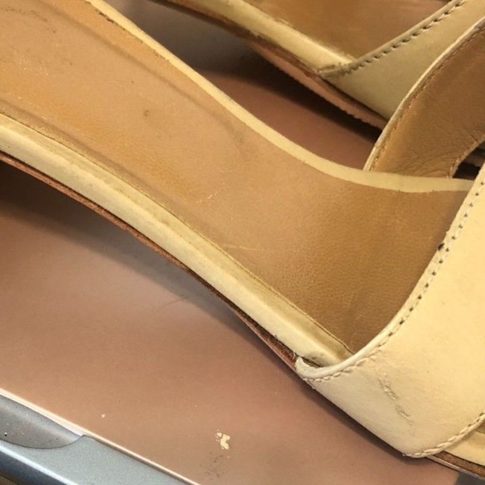 HERMES Oasis "H" Cut Out Sandals Women's Size 6.5 Cream Tan Block Heel Shoe - Picture 9 of 15
